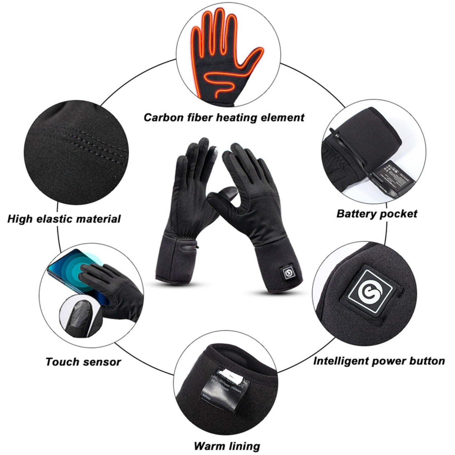Snow Deer Liners Heated Gloves Mittensfor Men Women Rechargeable Electric Battery Ski Snowboarding Hiking Cycling Hunting Thin Gloves Hand Warmer