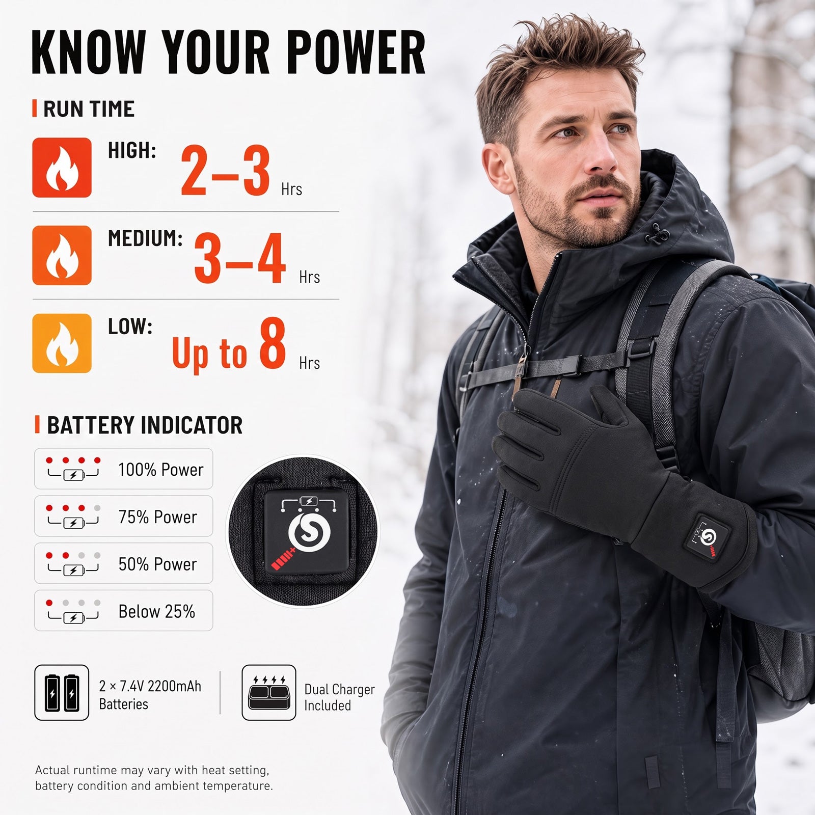 Day Wolf Top touch screen performance Slim Heated Liners Gloves