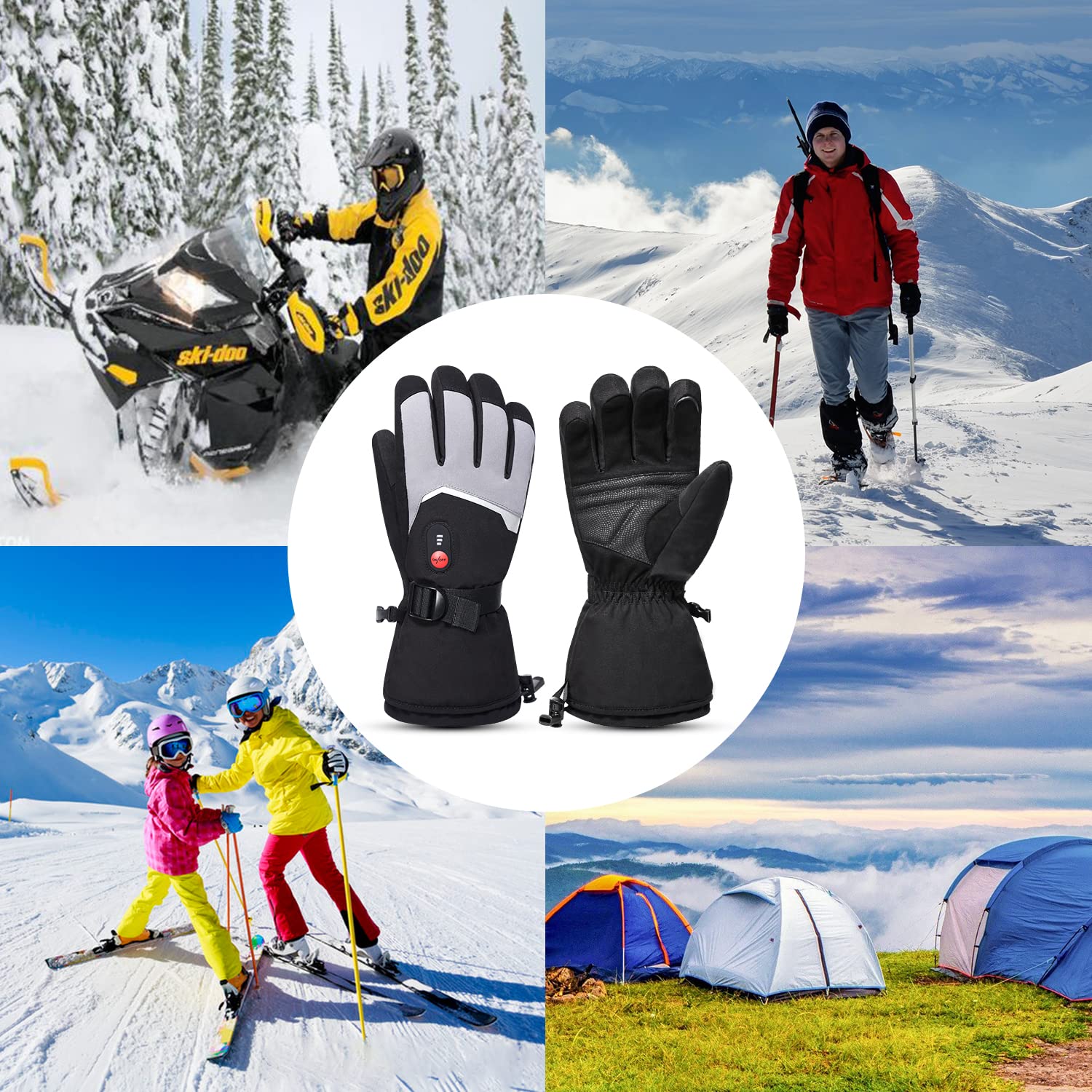 Snow Deer Heated Gloves Mens Womens Heated Ski Gloves Mittens 7.4V 2200mAh Electric Rechargeable Battery Gloves for Winter Skiing Skating Snow Camping Hiking