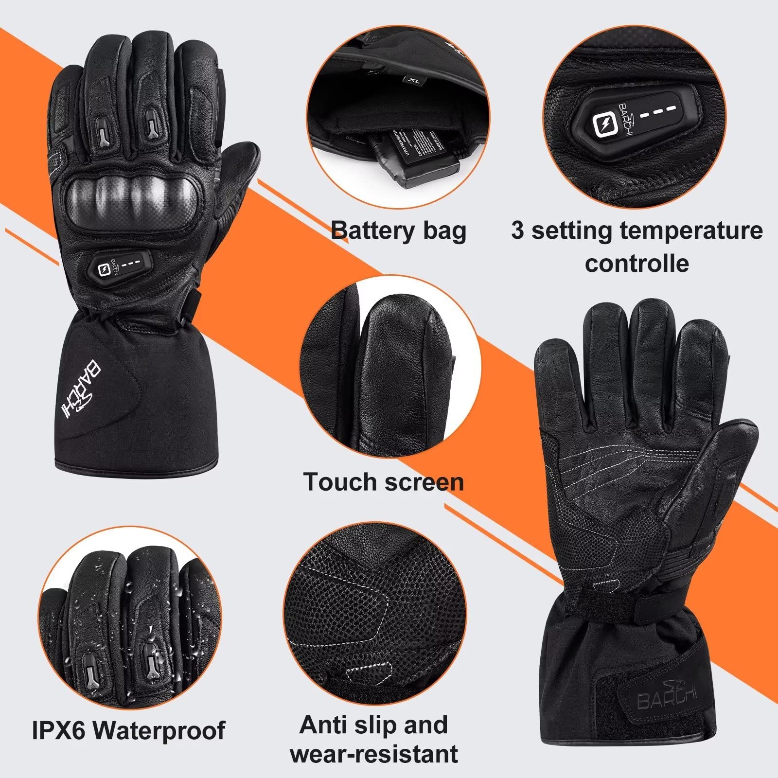 BARCHI Vanguard Heated Motorcycle Gloves Adapt to 12V Power