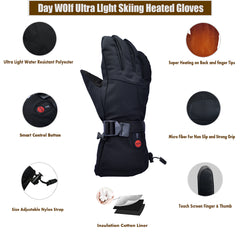 Day wolf Men's Women's Heated Ski Gloves Electric Heated Motorcycle Waterproof Gloves Rechargeable Outdoor Activities
