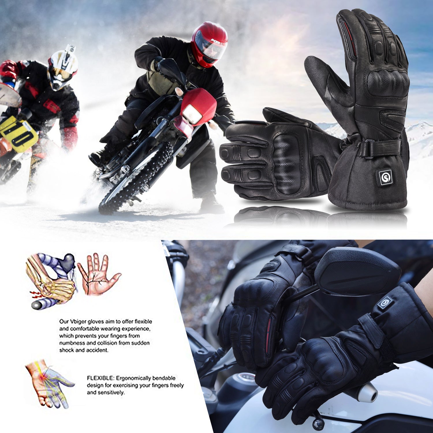 Day wolf Vanguard Heated Motorcycle Gloves with 12V Motorcycle Cable