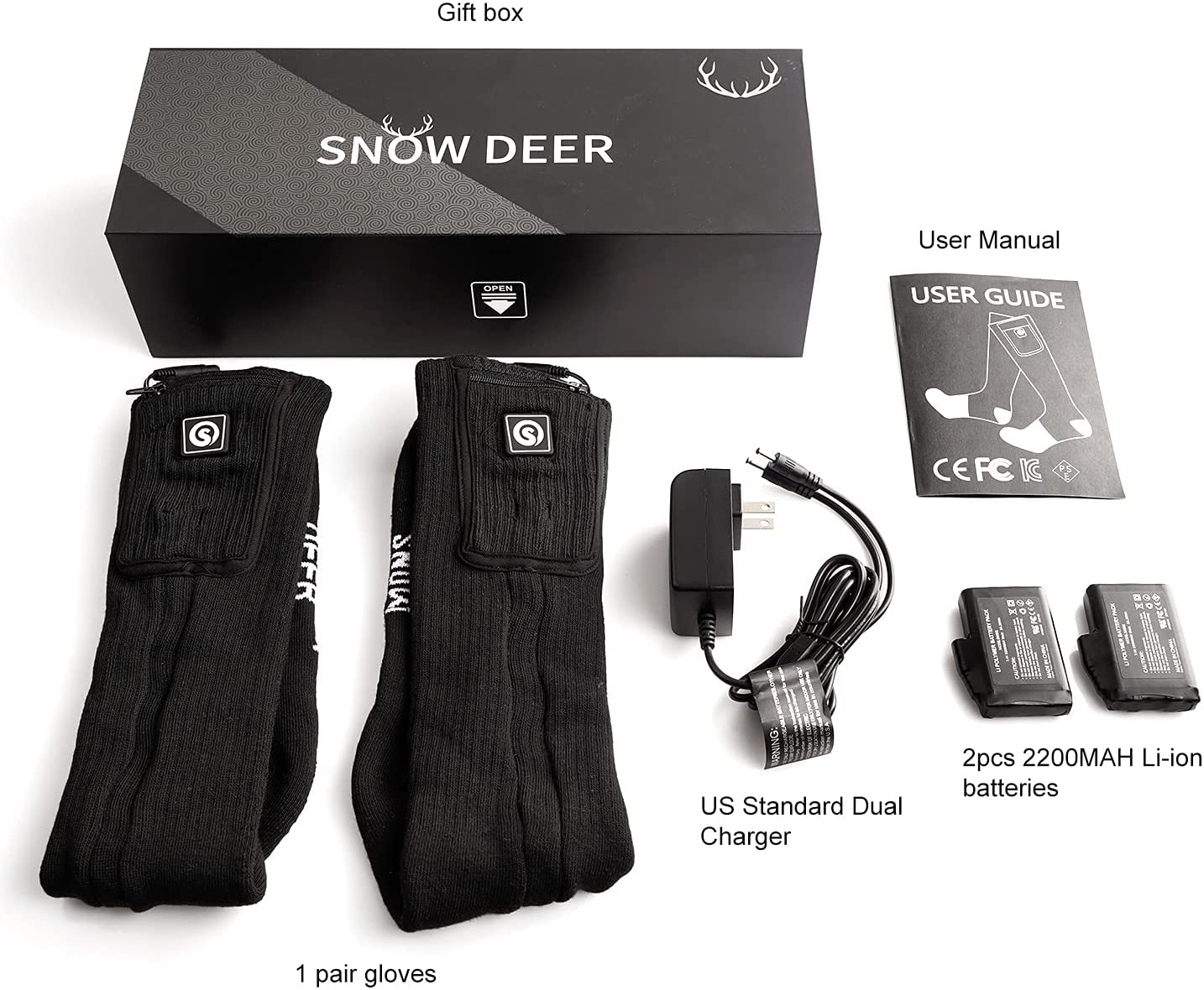 SNOW DEER 7.4V 2200MAH Rechargeable Li-ion Batteries for Heated  Gloves Heated Socks Heated Hats (2pcs Battary only,not Include Charger) :  Electronics