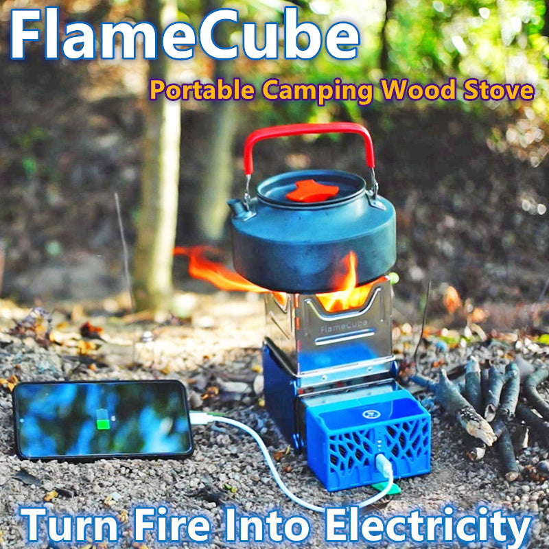 <transcy>Flammenwürfel, Holzofen und USB-Lade-Campingkocher</transcy>